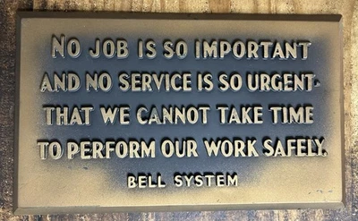 Vintage Original Bell Telephone System Work Safety Sign - 3D Letters Wooden Base - Image 1 of 4