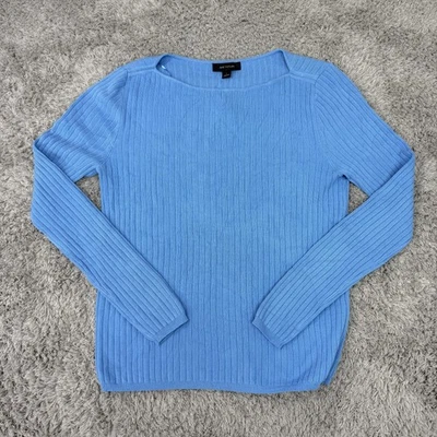 Suéter Ann Taylor Mujer Grande Azul Acanalado Tejido Pullover Manga Larga Elástico Foto 1 de 4