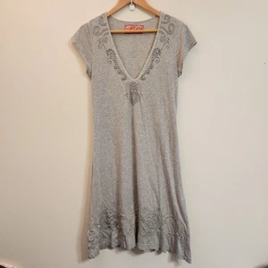 Johnny Was JWLA Jerseykleid Blumen bestickt grau M Boho Artsy Y2K feminin - Bild 1 von 21