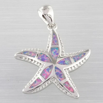 Collar colgante estrella de mar lavanda púrpura ópalo de fuego plata joyería Foto 1 de 4