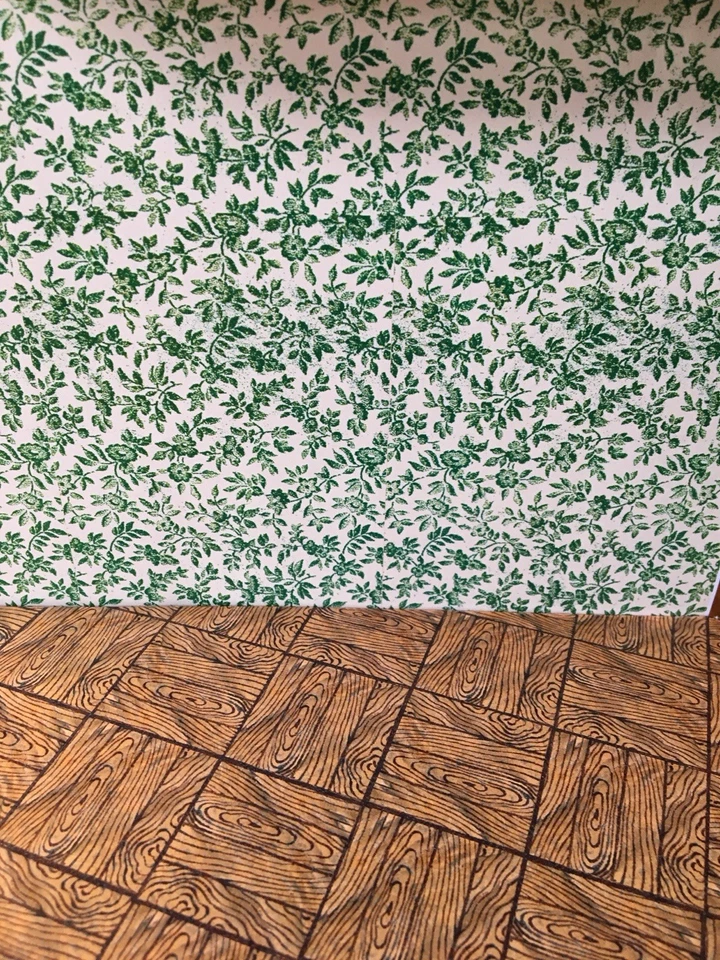 DOLLSHOUSE RESTORATION Triang/Linien Reproduktion Puppenstubentapete - grüne Blätter