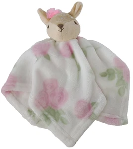 Hudson Baby Fawn Deer Lovey Security Blanket White Pink Roses Soft Plush Stuffed - Picture 1 of 8