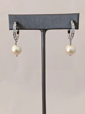 Beautiful Crystal And Pearl Drop Hoop Earrings - Image 1 of 4