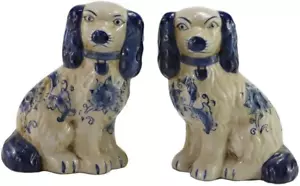 Handbemalt blau-weiß Porzellan Hund Paar kleine Figuren Wohnkultur - Bild 1 von 6