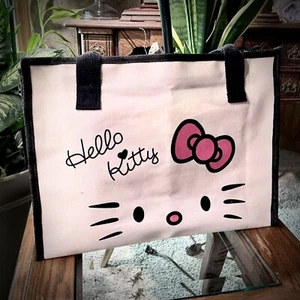 HELLO KITTY Canvas Zippered Tote Bag. Crafts Groceries Work School. New - Picture 1 of 12