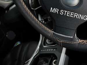 FOR JAGUAR X-TYPE TRUE LEATHER STEERING WHEEL COVER 2001-09 BEIGE DOUBLE STITCH - Picture 1 of 3