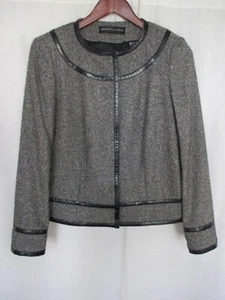 Dana Buchman Womens Blazer Jacket Size 6 Black Tweed Faux Leather Trim - Picture 1 of 10