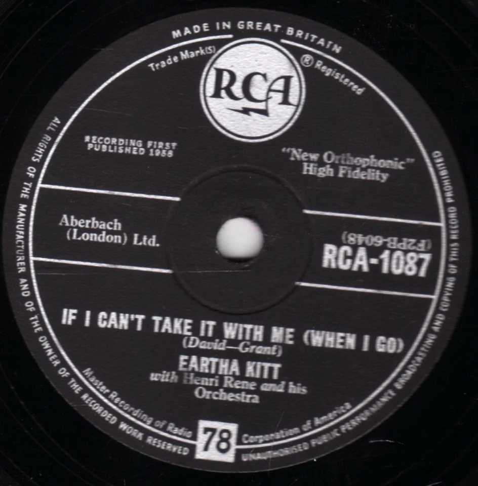 EARTHA KITT 78 JUST AN OLD FASHIONED GIRL/ IF I CAN'T TAKE IT WITH ME RCA 1087 E - Image 1 of 1