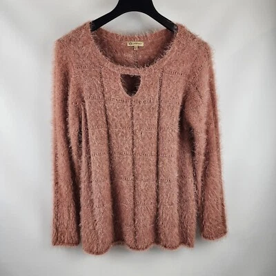 Democracy Sweater Womens 1X Crewneck Long Sleeve Mauve Pink Fuzzy Nylon Acrylic Foto 1 de 4