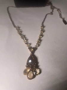 Vtg 1928 Amber Stones Pendant Necklace - Picture 1 of 2