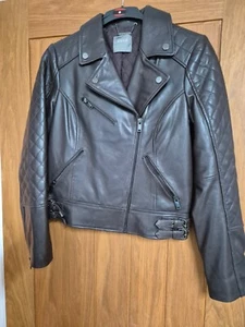 Oasis Leather Quilted Biker Jacket Women Burgundy Size S - Picture 1 of 6