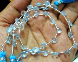 Cuentas Briolette de topacio azul natural en forma de cebolla sin tratar 6-7 mm cadena 8 pulgadas - Imagen 1 de 4
