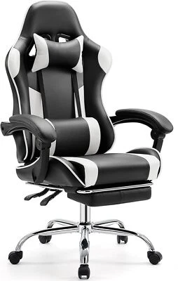 Luxury Gaming Chair PU Leather Ergonomic Reclining Chair w/ Wheels and Footrest - Image 1 of 4
