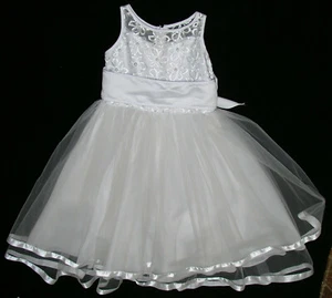 Girls Dress Sz 6 White Formal Satin Pearls Vintage Wedding Pageant Joykids USA - Picture 1 of 9