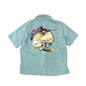 POLO RALPH LUREN 90s Sportsman Fisherman Marlin Swordfish 100% Rayon Rare Shirt - Picture 1 of 9