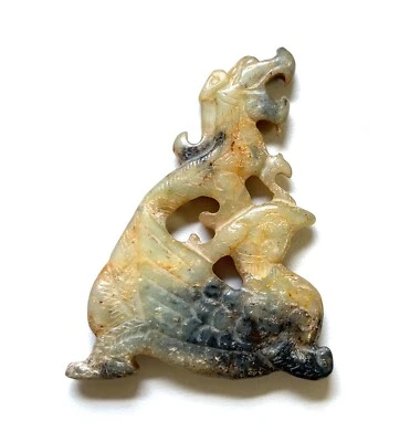 Antique Chinese Carved Jade Dragon Talisman Pendant 38.1g - Image 1 of 4