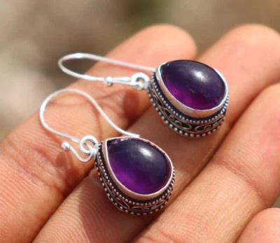 Purple Amethyst stone Handmade 925 Sterling Silver Jewelry Earring for women - Image 1 of 2