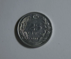 Coin Turkey Turkiye Turkey 25 LIRA 1988 Cumhuriyeti Coin EXCELLENT! - Picture 1 of 2