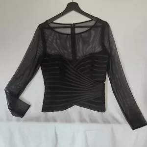 JS Collections Woman's Size 12 Sheer Sleeve Striped Designer Formal Blouse Black - Picture 1 of 17