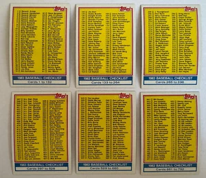 1983 Topps Baseball Checklists 6-Card Complete Set (Unmarked!) - Picture 1 of 2