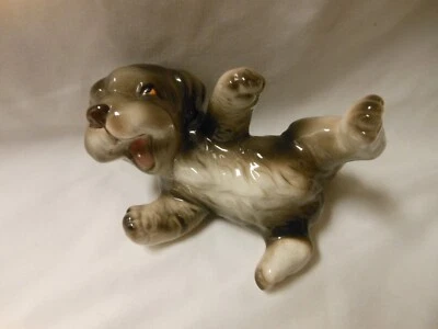 Figura Inarco TERRIER Jugando Belly Up Cachorro GRIS Perro 3" H X 5" L E5104 Japón Foto 1 de 3