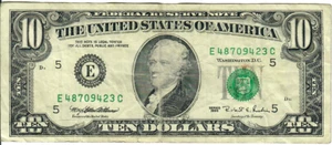 1995 10$ FRN - Small portrait w/ security thread - MEW/RER E48709423C - #15241 - Picture 1 of 2