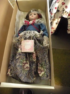 Seymour Mann Connoisseur Porcelain Doll  Blue W/ Lace Dress 17" Vintage 1991 NIB - Picture 1 of 4