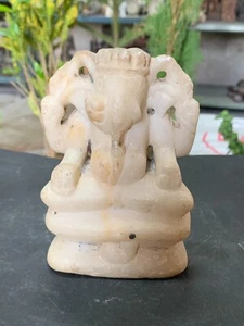 Antique Old Hand Carved Marble Ganesha Statue Hindu Religious God Worship Idol - Picture 1 of 9