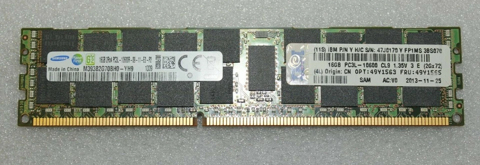 Samsung 16GB 2Rx4 PC3L-10600R DDR3 ECC Server Memory Ram M393B2G70BH0-YH9 - Image 1 of 1