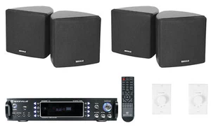 Rockville 2-Room Home Audio Receiver Amp+(4) 3.5" Cube Speakers+Wall Controls - Picture 1 of 12
