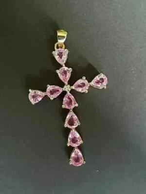 Colgante Cruz Diamante Rosa Corte Pera 2.50Ct Cadena Libre Acabado Oro Amarillo 14K Foto 1 de 2