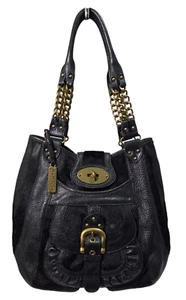 Lockheart Schultertasche schwarz Leder Kettenriemen Hobo Handtasche Felldetail Handtasche - Bild 1 von 19