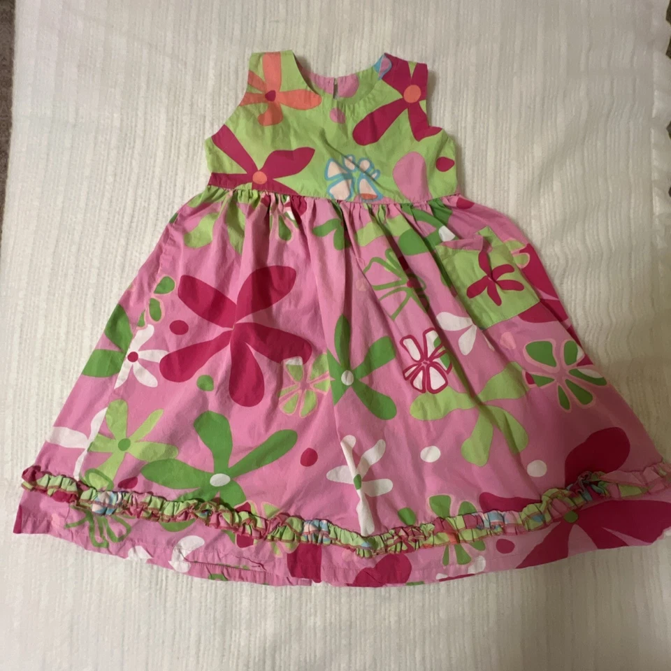 Corkys kids shift dress girls size 6 pink green floral sleeveless mod mcm - Image 1 of 4