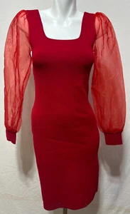 House Of Harlow 1960 Women Red Medium Dress Organza Sheer Puff Sleeve New NWT - Picture 1 of 6