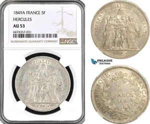 AG959, France, Second Republic, Hercules 5 Francs 1849 A, Paris Mint, NGC AU53 - Picture 1 of 1