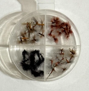 48 Trout Dry Flies & Four Compartment Fly Cup, Fly Fishing, NR - Picture 1 of 1