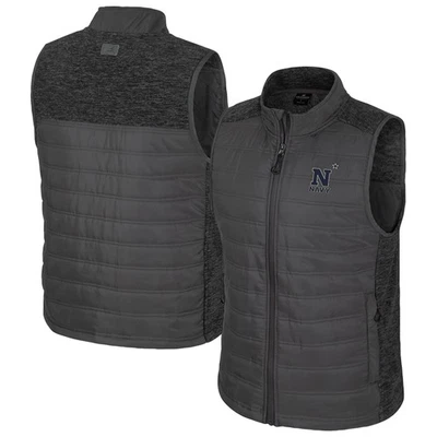 Men's Colosseum Charcoal Navy Midshipmen Nightman Full-Zip Puffer Vest - Image 1 of 3