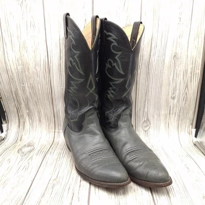 Botas Nocona Para Hombres Talla 9D Gris Cuero Negro Botas Vaqueras Hechas en EE. UU. Foto 1 de 4