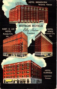 Hutson Hotels Billy Hutson 4 hotels Wichita Kansas City Laurence l 1941 postcard - Picture 1 of 2