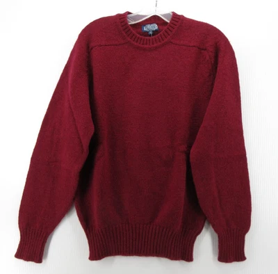 VINTAGE Lands End Sweater Men Medium Red Shetland Wool Pullover 80s England NEW - Image 1 of 4