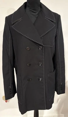 Chaqueta BURBERRY para mujer negra con puntada blanca doble botonadura talla 14 venta al por menor $1820 Foto 1 de 4