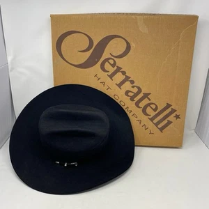 Vtg Serratelli Mens 6X Beaver Western Cowboy Hat Size 7 3/8 Brim 4" Black Felt - Picture 1 of 15