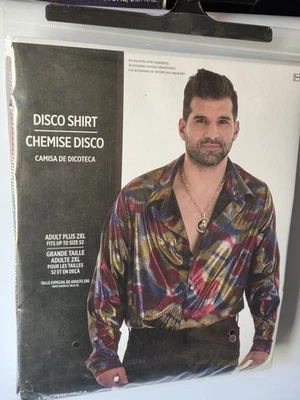 Nuevo Disfraz Camisa Disco Para Hombre Negra Con Patrón Arco Iris Metálico Talla 2XL Foto 1 de 4
