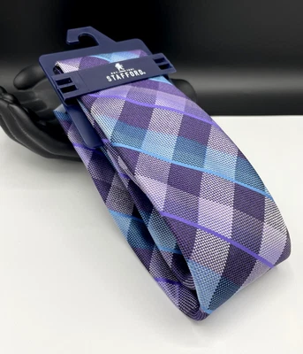 Мужской галстук STAFFORD ~ фиолетовый ~ пледы и чеки ~ новый рекомендуемая розничная цена производителя: 34 долл. США. - Изображение 1 из 3