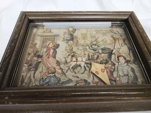 Vintage Anton Pieck 8x6 Cut Paper Framed Wall Art 1966 Street Side Goat - Picture 1 of 17