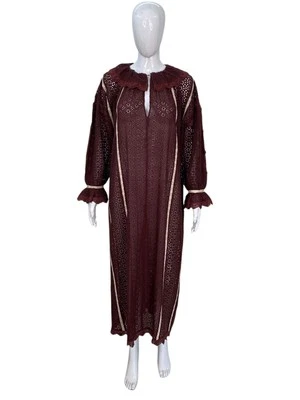 Doen Damen Ösen Gehäkelt Bestickt Boho Vintage Geschnürt Lang Maxi Kleid XL - Bild 1 von 4