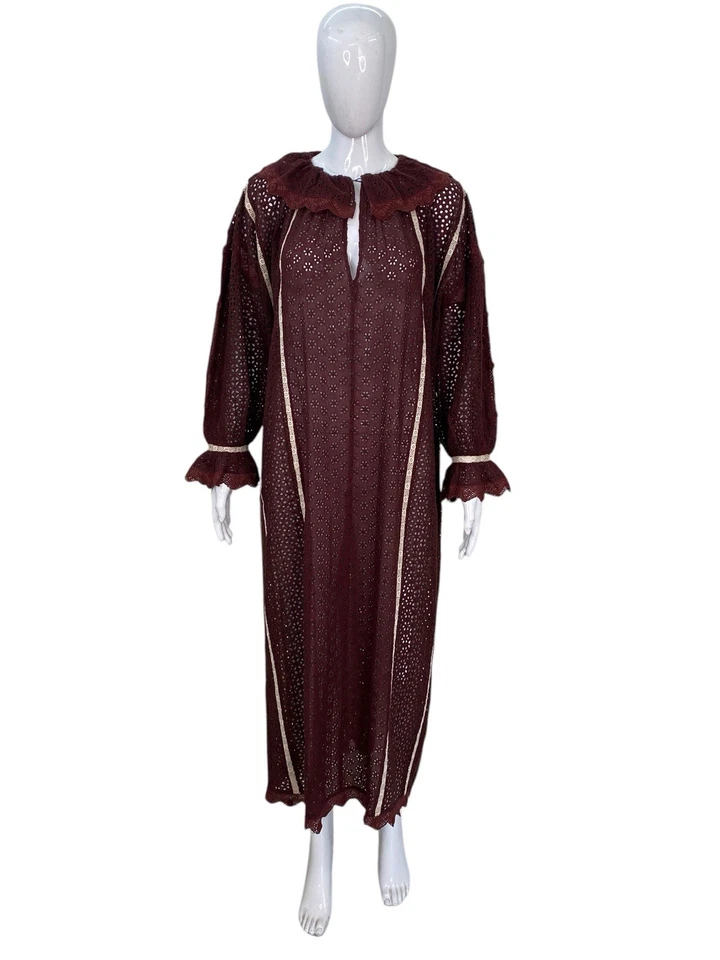 Doen Damen Ösen Gehäkelt Bestickt Boho Vintage Geschnürt Lang Maxi Kleid XL - Bild 1 von 4