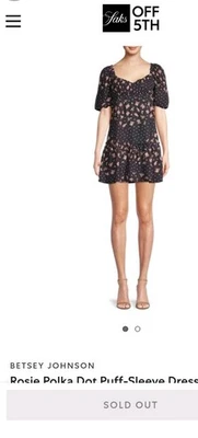 Mini Vestido Betsey Johnson Lunares Rosados Floral Manga Abullonada Negro Rosa Talla S Foto 1 de 4