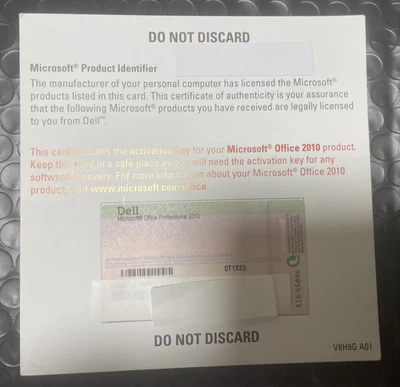 DELL Microsoft Office Professional 2010 Product Activation Key Card ONLY NO Disc - Image 1 of 2