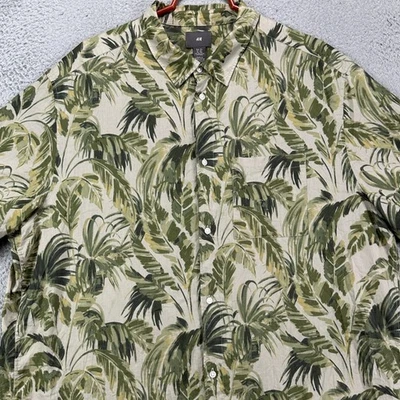 H&M Mens Hawaiian Shirt 2XL Green Leaves Button Up Short Sleeve Pocket Cotton - Image 1 of 4